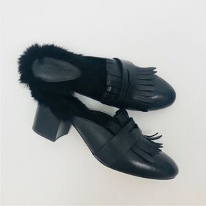 Schutz Porveta Fur Mule Heeled Loafer Slipper size 9.5